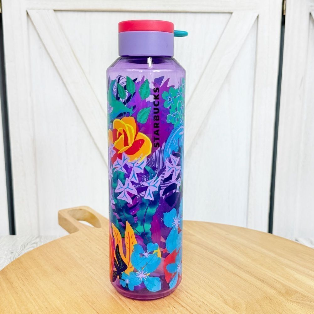 Starbucks Tropical Jungle Floral Acrylic Water‎ Bottle Purple Multi 24oz